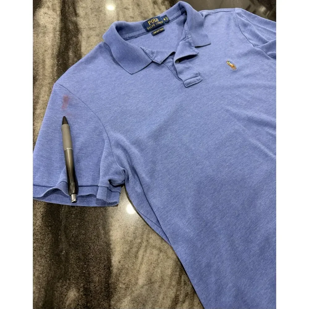 Polo Ralph Lauren Mens Medium Pima Soft Touch Blue Polo Shirt Short Sleeve